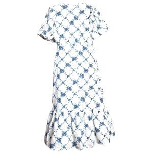 VERO MODA Puff Sleeve Midi Ruffle High Neck Tea Dress Floral in White Large NWT